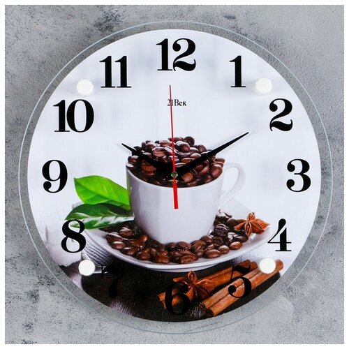 фото Часы настенные, серия: кухня, "чашка с кофейными зернами", 30х30 см микс рубин 2267974 . 21 век