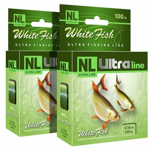 фото Леска aqua nl ultra white fish (белая рыба) 100m 0,18mm, цвет - светло-зеленый, test - 3,80kg (набор 2 шт)