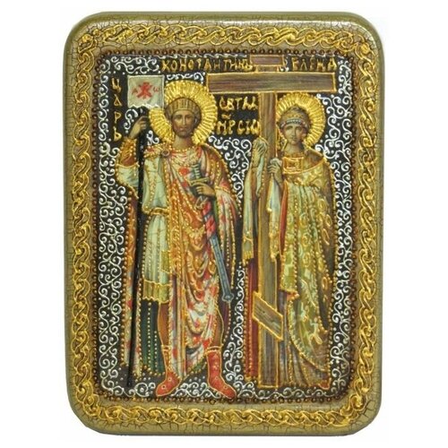 Подарочная икона Святые равноапостольные Константин и Елена на мореном дубе 15*20см 999-RTI-254m