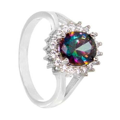 фото Серебряное кольцо с мистическим топазом и фианитами серена-сильвер