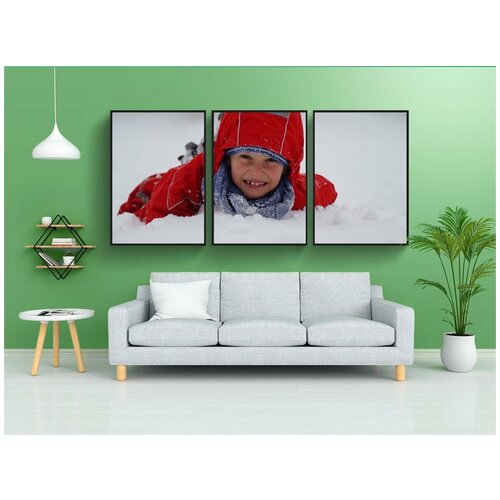 фото Набор модулных постеров для интерьера "ребенок, зима, снег" 60x90 см. в тубусе, без рамки lotsprints