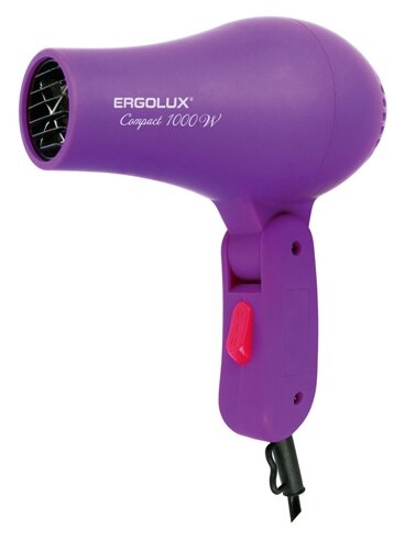 Фен ERGOLUX, ELX-HD05-C12, 1000Вт/220V, пластик, складной, 2 режима скорости, цвет: фиолетовый