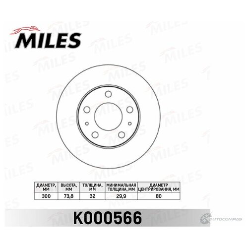 Диск Тормозной Citroen Jumper/Fiat Ducato/Peugeot Boxer 06-Передний Вент.D=300мм Miles арт. K000566