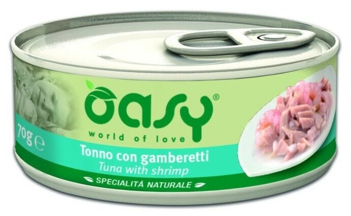 Oasy Wet cat Specialita Naturali Tuna Shrimp дополнительное питание для кошек с тунцом и креветками в консервах - 70 г