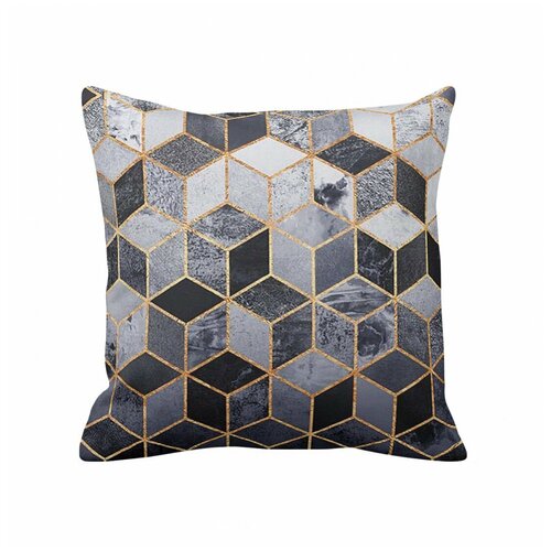 фото Декоративная подушка золотисто- серые геометрические узоры, льняная наволочка, цвет серый, 45х45 см 5 sisters