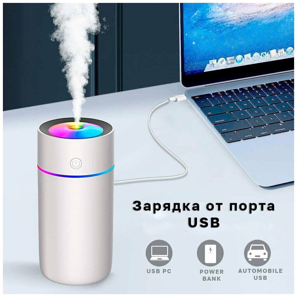 Портативный увлажнитель воздуха Огонек с питанием от USB, белый, для дома, автомобиля - фотография № 4