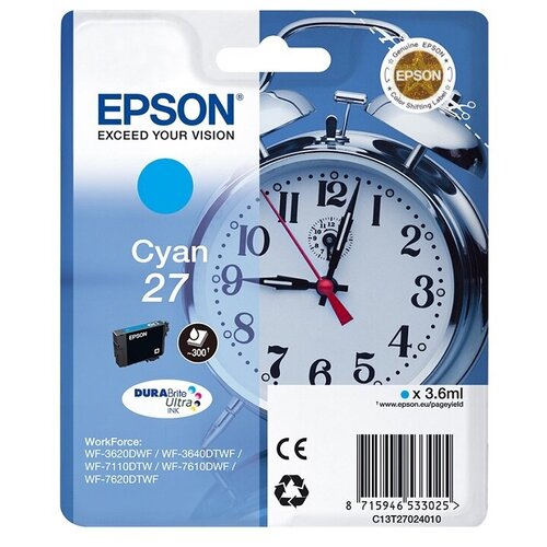 Картридж Epson 27 - C13T27024022 струйный картридж Epson (C13T27024022) 300 стр, Голубой картридж epson c13t878240 для wf r5190dtw r5690dtwf голубой 50000стр