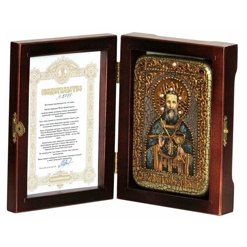 Настольная икона Святой праведный Иоанн Кронштадтский на мореном дубе 10*15см 999-RTI-070m