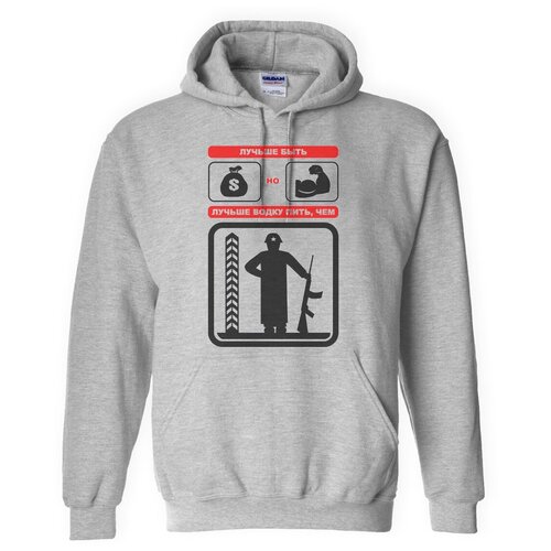 фото Толстовка худи серые coolpodarok лучше быть богатым но сильным. лучше водку пить, чем служить. армия