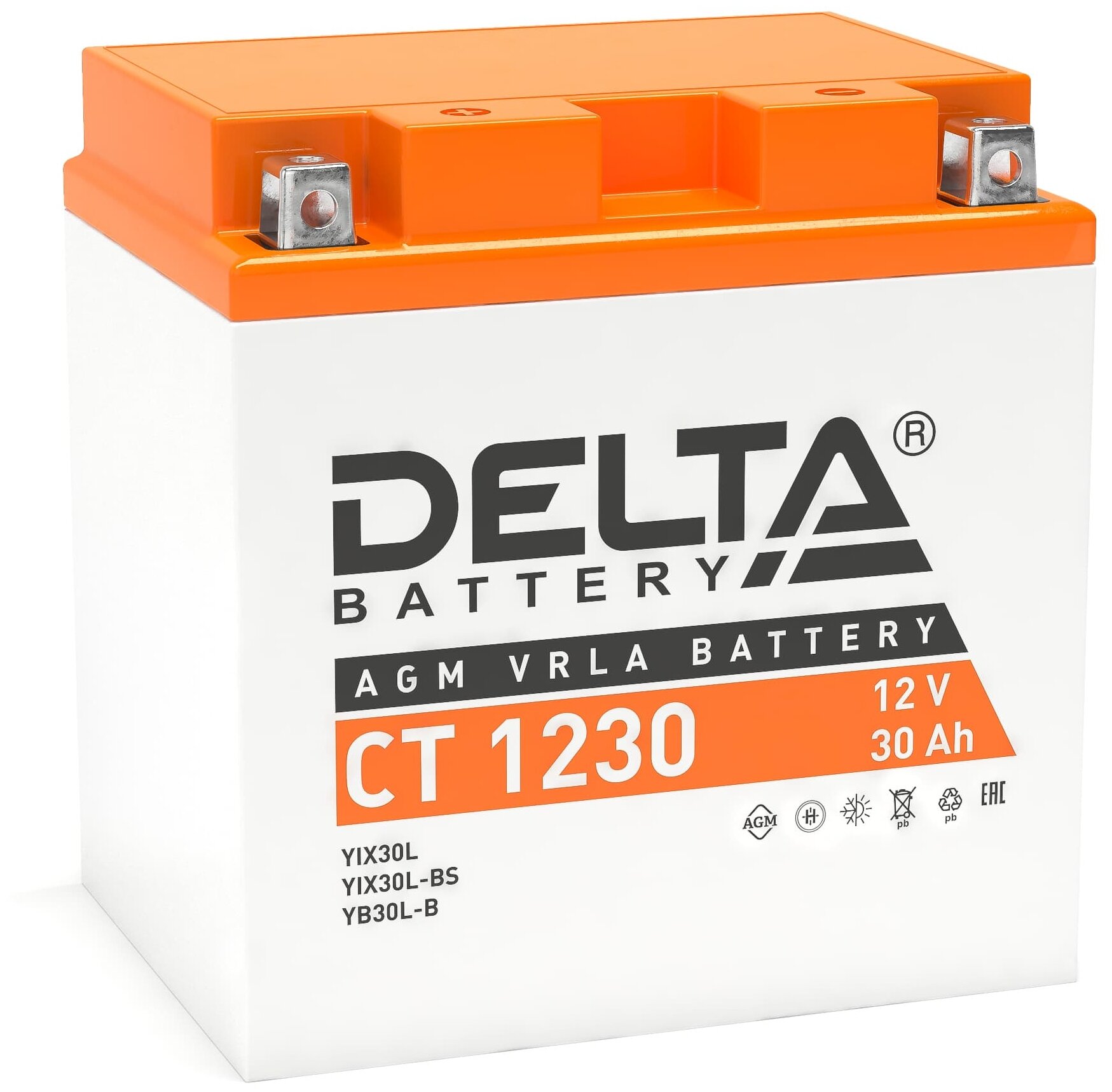 Мото Delta 12в 30ач (Ytx30l, Yтx30l-Bs, Yb30l-B) О/П Д*Ш*В 16,8*12,6*17,5 См Арт. Ct 1230 Delta арт. CT1230