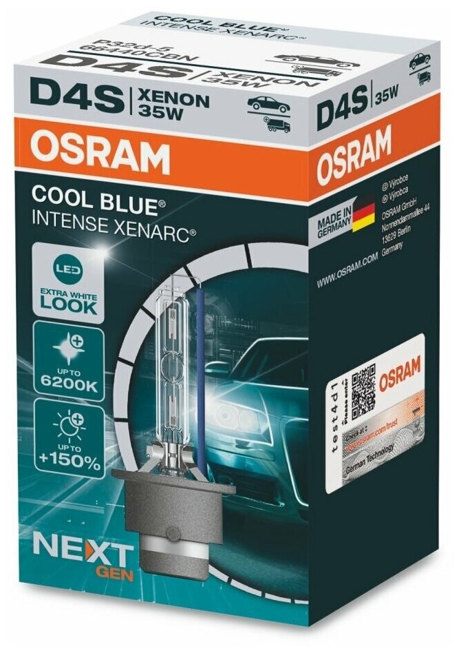 Лампа D4s 42v 35w P32d-5 Xenarc Cool Blue Intense (Next Generation) 6200к Osram арт. 66440CBN