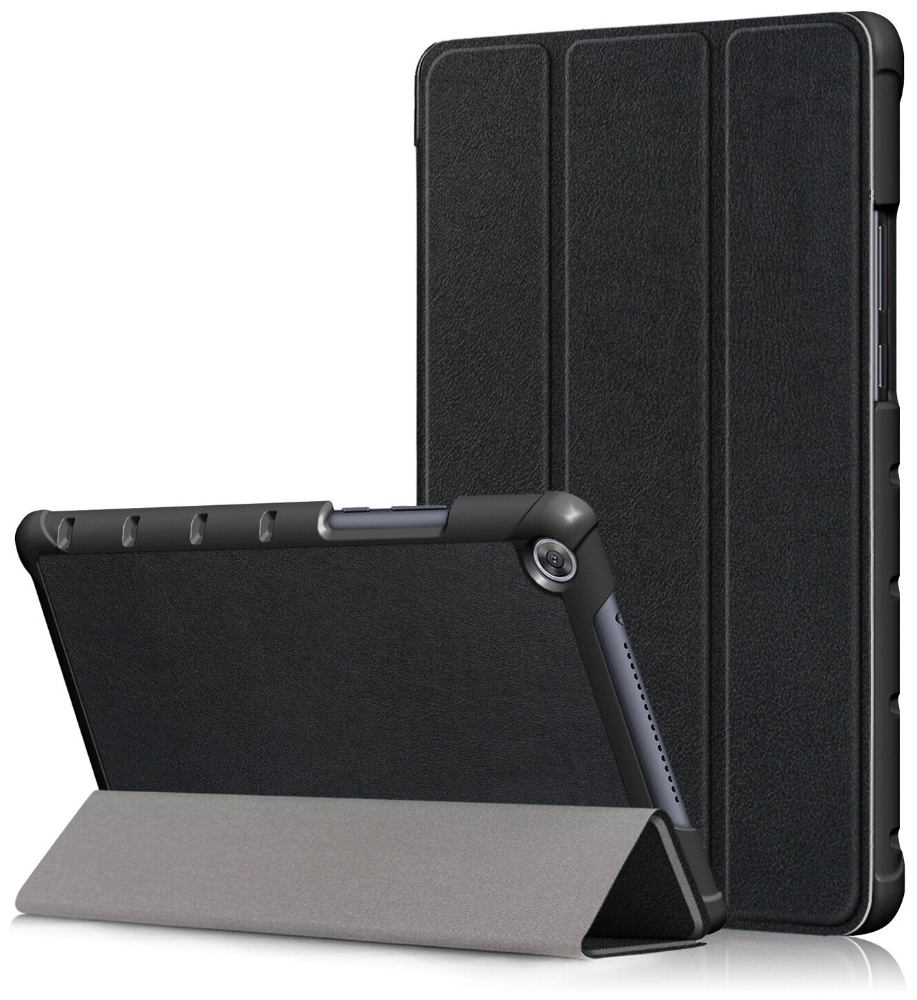 Чехол-обложка MyPads для Huawei MediaPad M5 Lite Il Sottile тонкий умный кожаный на пластиковой основе с трансформацией в подставку черный