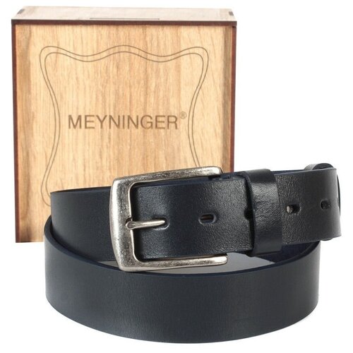 фото Ремень/ремень мужской/натуральная кожа/meyninger/рн-7504/синий/130/цельнокроеный/с пряжкой/подарочная коробка
