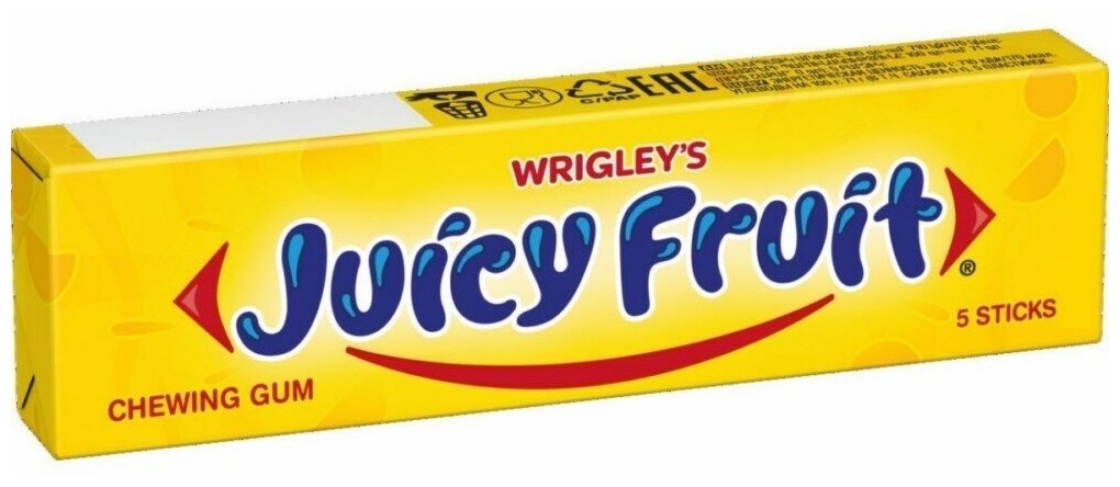 Жевательная резинка Juicy Fruit без сахара с ароматом фруктов, 20 шт. в уп.