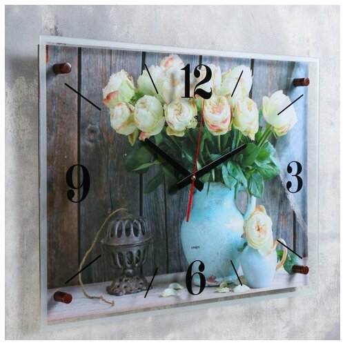 фото Часы настенные "садовые розы" 40х56 см, плавный ход рубин
