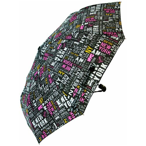 фото Зонт rainbrella, полуавтомат, 3 сложения, купол 99 см., 9 спиц, система «антиветер», чехол в комплекте, для женщин, черный, розовый