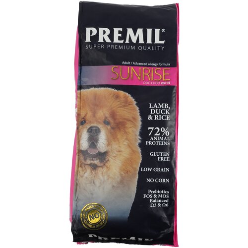 Полнорационный сухой корм PREMIL Sunrise для усиления иммунитета собак, для чувствительных собак и собак, у которых есть аллергии 1 кг