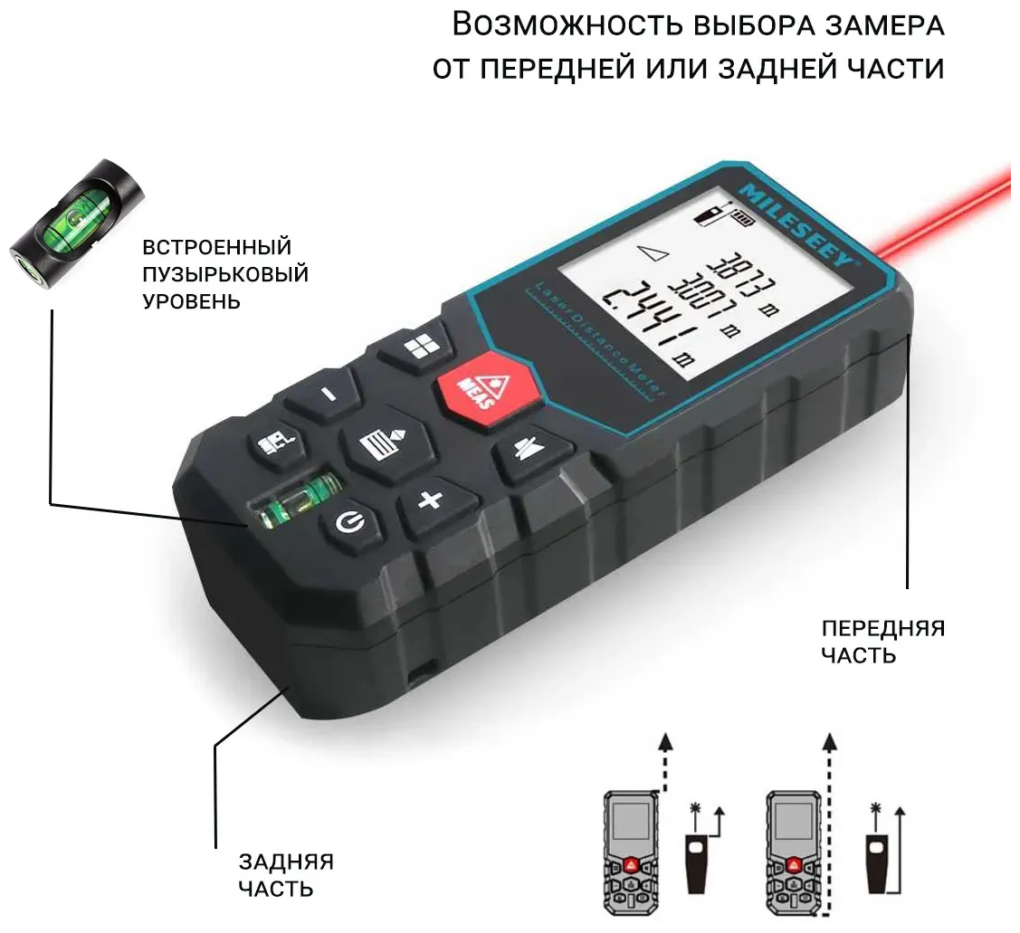 Дальномеры Лазерный дальномер цифровой со встроенным уровнем Laser Distance Meter 80 м / Рулетка дальномер