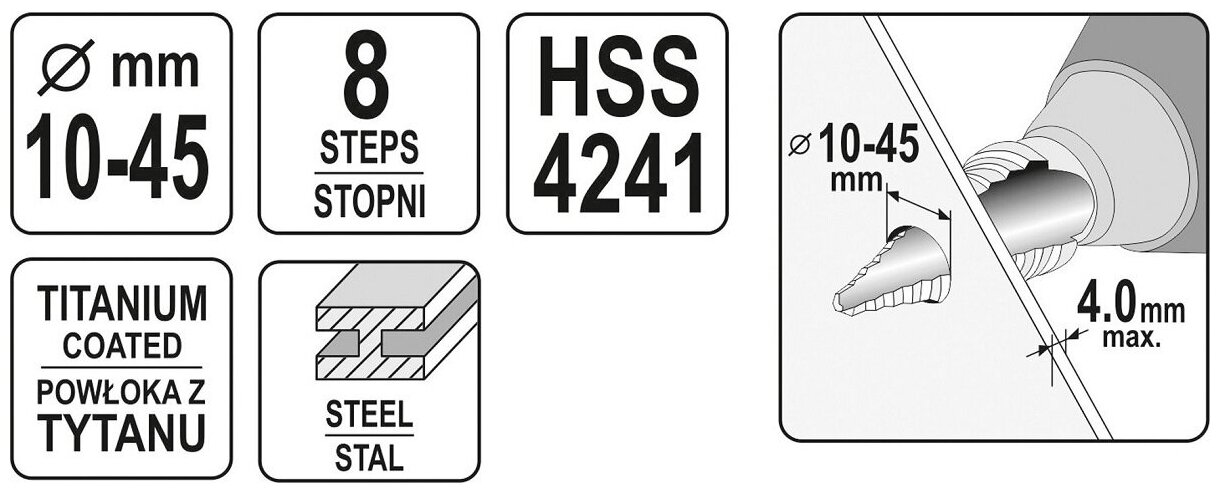 Сверло ступенчатое 10-45мм - фотография № 2