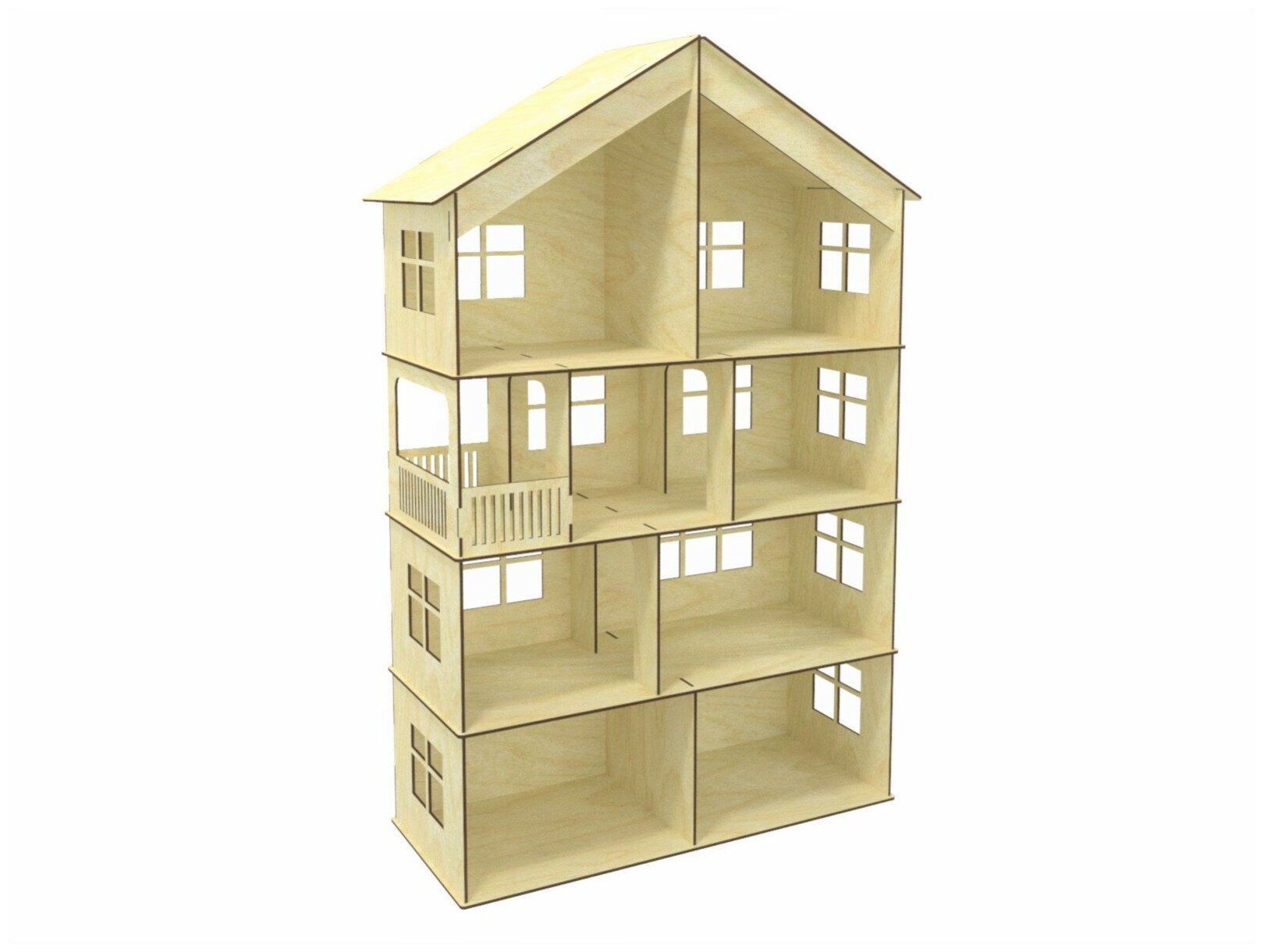 Деревянный Высотный домик №3-1 "Малый" (4 этажа) для кукол 7-13 см