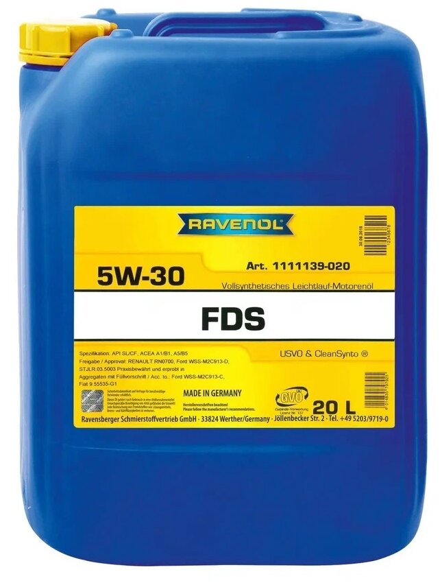 Моторное масло Ravenol fds sae 5w30 (20л) ecobox Ravenol 4014835797925