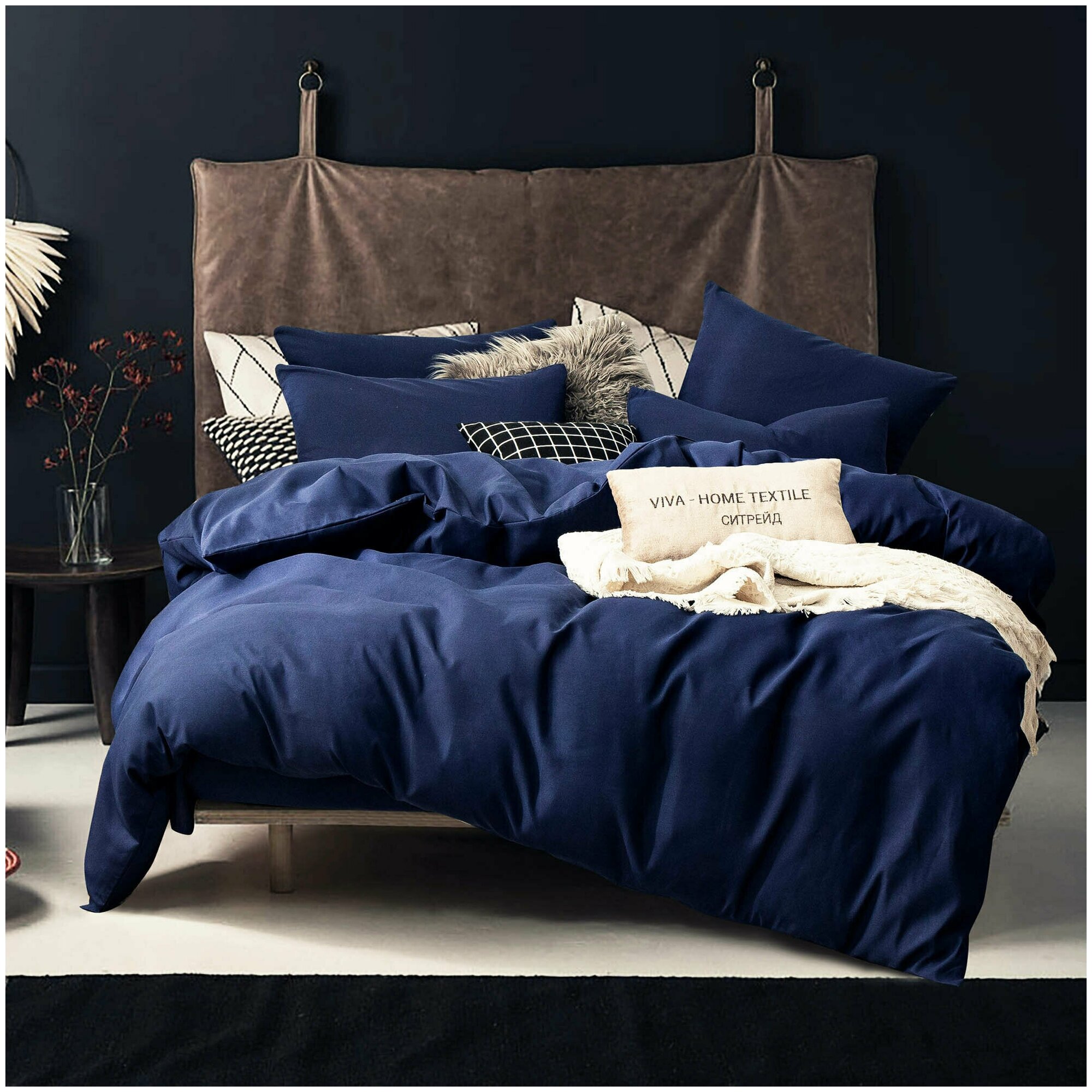 Комплект постельного белья ситрейд Евро синий, Сатин, наволочки 50x70, 70x70 по 2 шт.