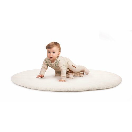 Меховой коврик-одеяло Happy Baby прикроватный, круглый, 130х130см, молочный