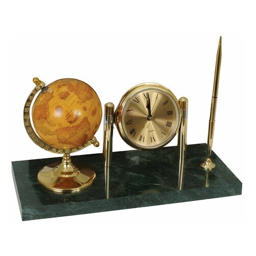 фото Часы на подставке из мрамора galant, с глобусом и шариковой ручкой, 231199