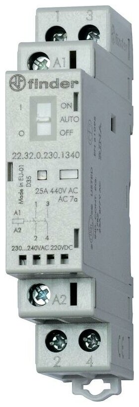 Контактор модульный 2NO 25А AgNi 230В AC/DC 17.5мм IP20 мех. индикатор FINDER 223202301320 ( 1шт. )