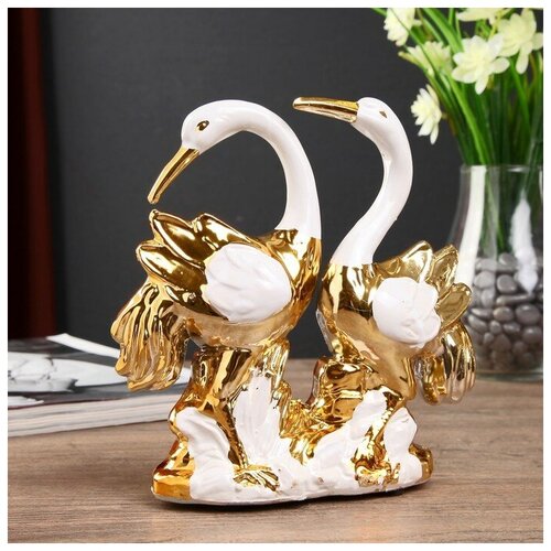 фото Сувенир керамика "две белых цапли с золотыми крыльями" 16х15,7х5,3 см 4444821 сима-ленд