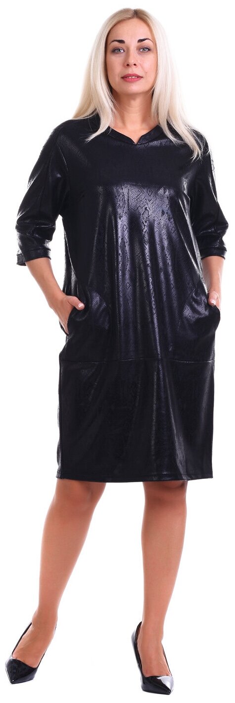 Платье Olsi, прямой силуэт, до колена, карманы, размер 64, черный