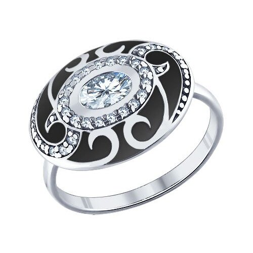 фото Серебряное кольцо sokolov 94011332 с фианитом и эмалью diamant-online