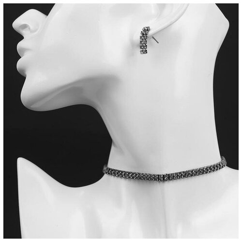 фото Набор 2 предмета: серьги, чокер "лёд" два ряда, цвет серый yandex market