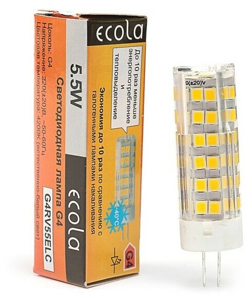 Cветодиодная LED лампа Ecola G4 LED 5,5W Corn Micro 220V 4200K 320° 57x16 G4RV55ELC