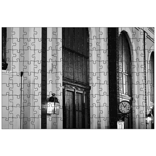 фото Магнитный пазл 27x18см."железнодорожная станция, часы, уличный фонарь" на холодильник lotsprints
