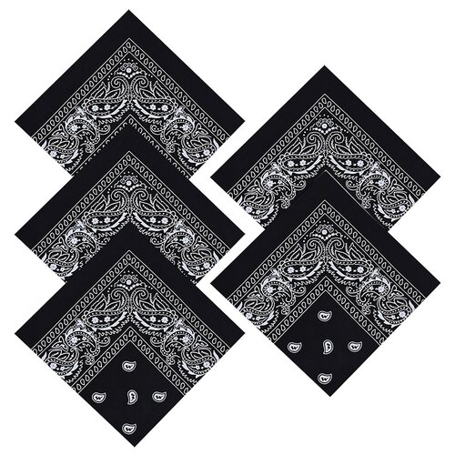 Бандана платок в стиле hip-hop универсальная косынка повязка для волос на голову, черная набор 5 шт