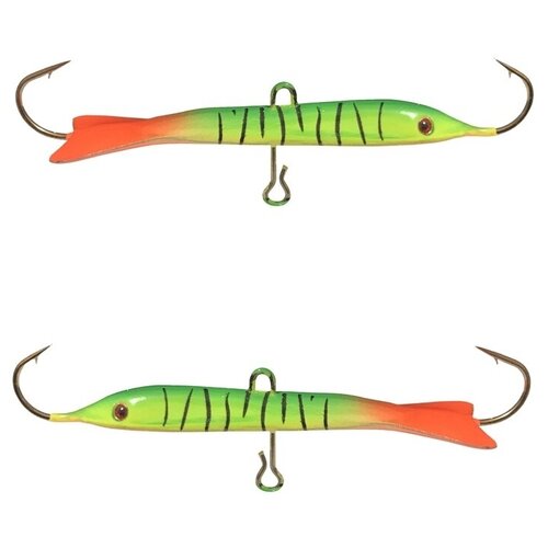 Балансир с монолитным хвостом вес 15 гр. длина 60 мм крючок №4 набор из двух штук зеленый с полосками розовый хвост 6307