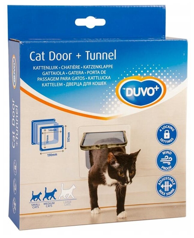 Дверь для кошек с туннелем, DUVO+ 50мм, белая рамка, 19x19.7см(Бельгия) - фотография № 4