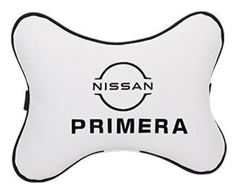 Автомобильная подушка на подголовник экокожа Milk с логотипом автомобиля NISSAN PRIMERA