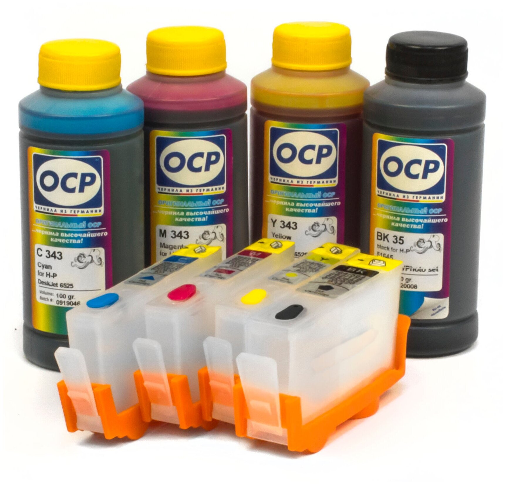 Набор перезаправляемых картриджей с чернилами OCP (SAFE SET). для HP Deskjet Ink Advantage 3525, 3520, 4615, 4625, 5525, 6525, 3625