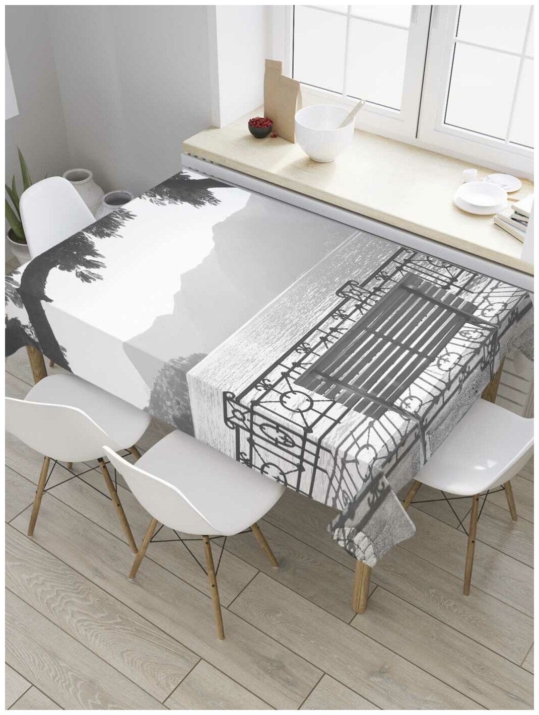 Скатерть прямоугольная JoyArty на кухонный стол "С видом на горное озеро" из оксфорда, 180x145 см