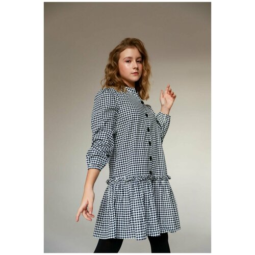 фото Школьное платье cikoby, размер 152, белый, черный