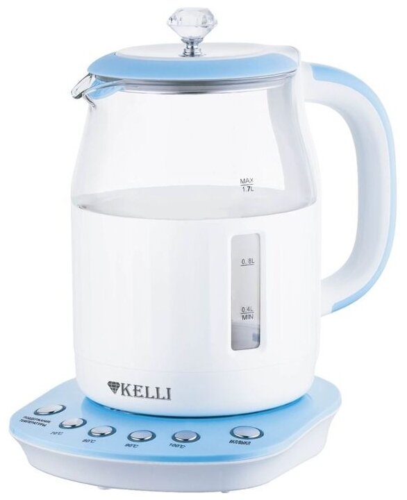 Чайник электрический Kelli KL-1373 / 1.7 л / 2200 Вт / 4 режима / стекло / бело-голубой