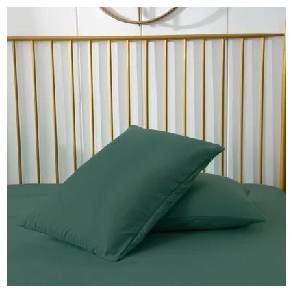 Комплект постельного белья Ситрейд однотонный CS0, 1.5-спальное, хлопок, темно-зеленый - фотография № 4