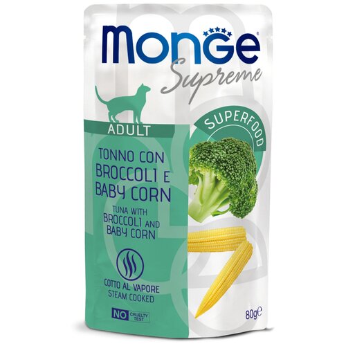 Корм для кошек MONGE Supreme Pouch тунец с брокколи и мини-кукурузой пауч 80г