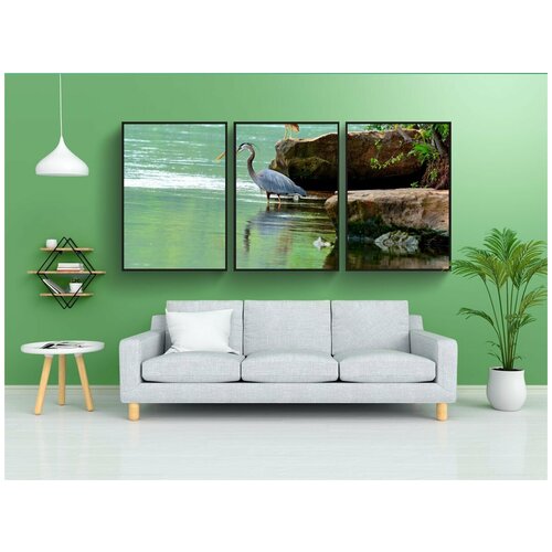 фото Набор модулных постеров для интерьера "большие голубые цапли, река ниагара, болотных птиц" 60x90 см. в тубусе, без рамки lotsprints