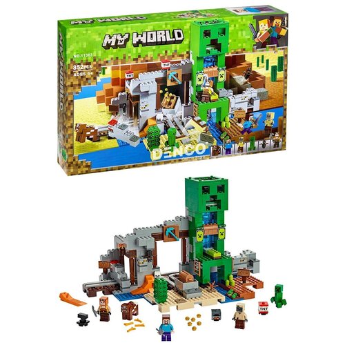 конструктор майнкрафт игрушка minecraft my world набор водная шахта крипера 451 деталь с led подсветкой Конструктор My World Шахта крипера Minecraft / 852 детали / игрушки Майнкрафт