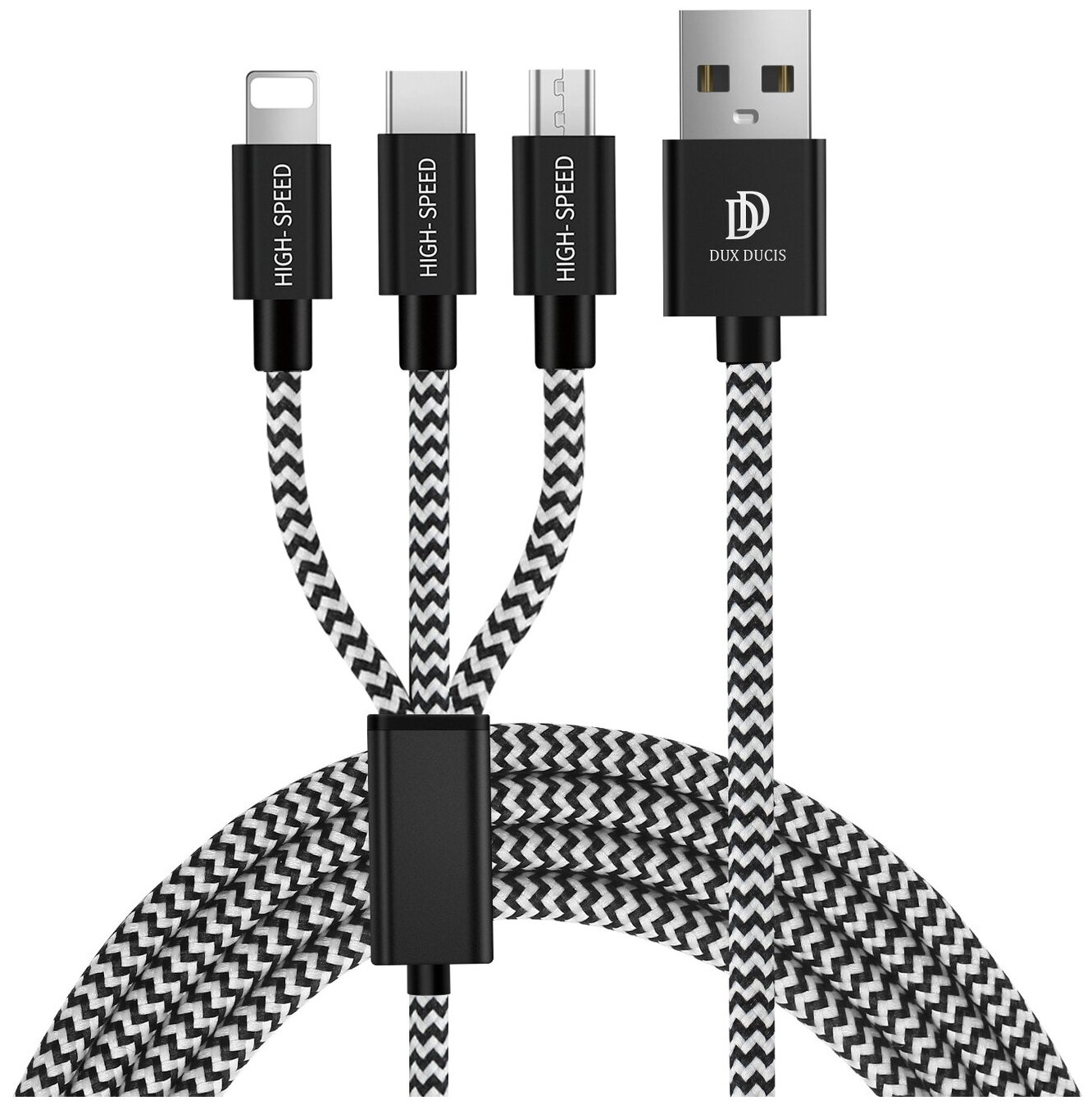 USB Кабель Dux Ducis 3 в 1 Micro USB / Lightning / USB-C, K-ONE series, 120 см, черный