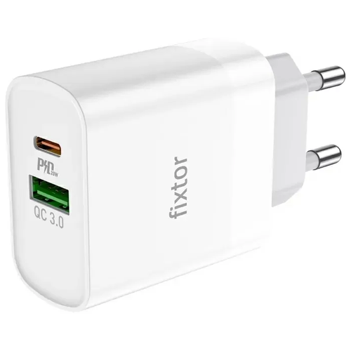 Fixtor / Сетевое зарядное устройство / Адаптер Блок питания PD20W+QC3.0 18W Type-C+USB-A белый ZU1
