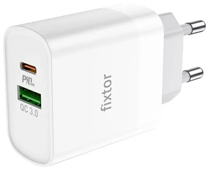 Fixtor / Сетевое зарядное устройство / Адаптер Блок питания PD20W+QC3.0 18W Type-C+USB-A белый ZU1